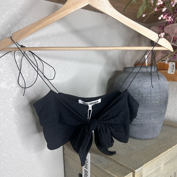 🆕 Joah Brown Black Tie Front Bandeau • One Size - Picture 2 of 5